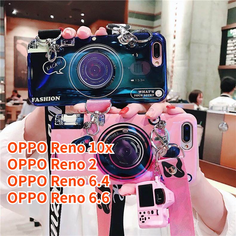 Oppo Reno 10X Reno 2 Reno 6.4 Reno 6.6 復古相機掛繩外殼手柄支架支架矽膠手機殼保護