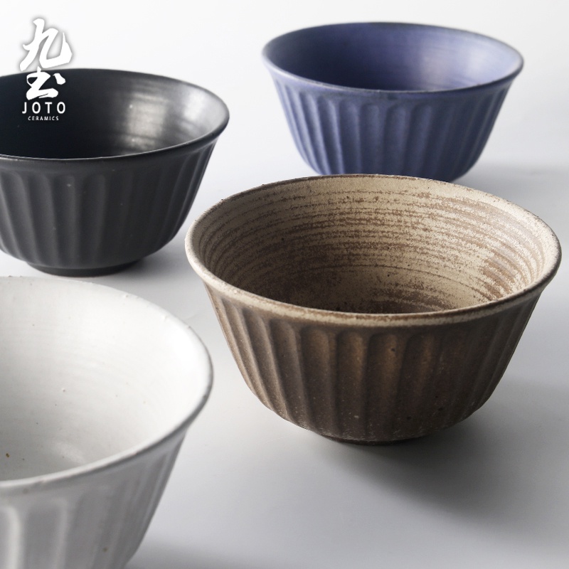 九土手工羅馬紋簡約湯碗麵碗復古粗陶餐具手工湯麵碗家用大碗蔬菜水果沙拉碗日式簡約土陶碗食器圓形碗可微波冷麵碗CJR0052