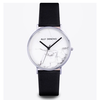 ALLY DENOVO Carrara Marble 品味大理石面銀框黑真皮錶-白 40mm(AM5010.1)