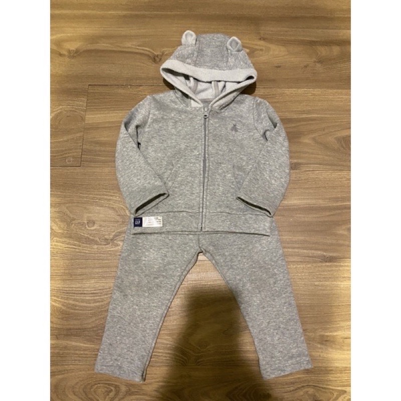 Baby Gap  經典熊耳帽灰色內刷絨套裝（尺寸80）