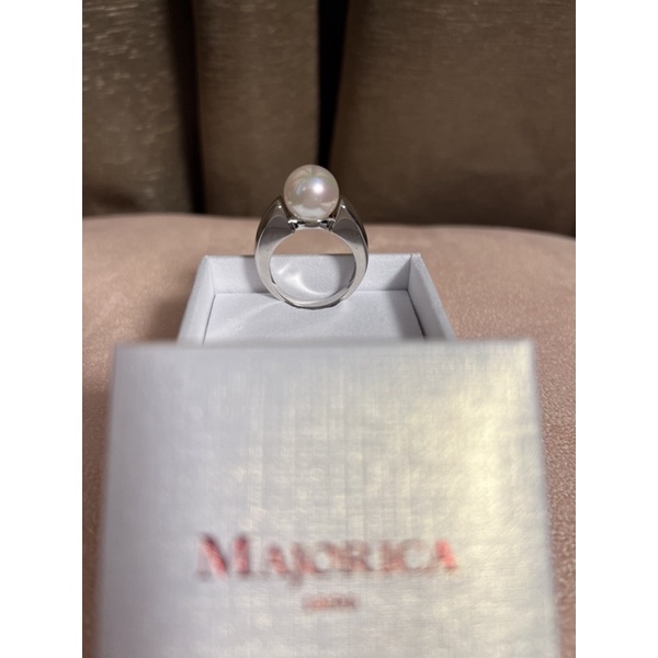 MAJORICA 12毫米白色珍珠 925純銀戒指