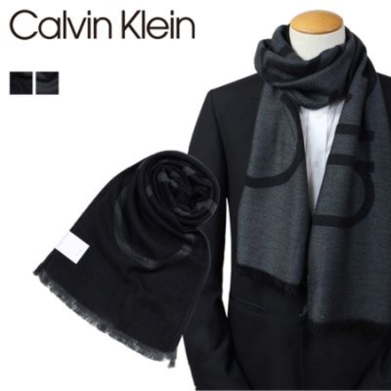全新正品Calvin Klein CK 專櫃經典黑灰拼色保暖圍巾（現貨在台灣）