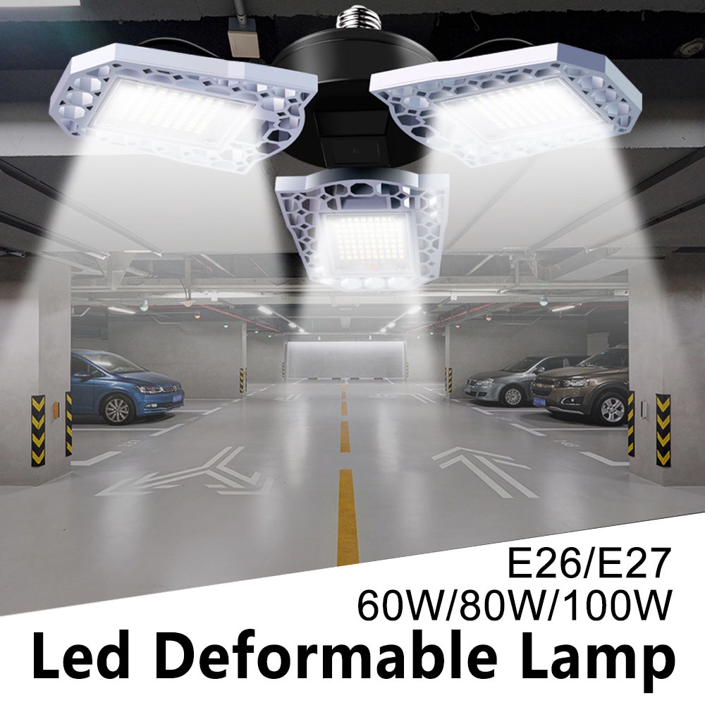 車庫燈LED E26 110V安瓿LED E27 100W LED燈泡60W可變形光傳感器80W防水戶外照明220V