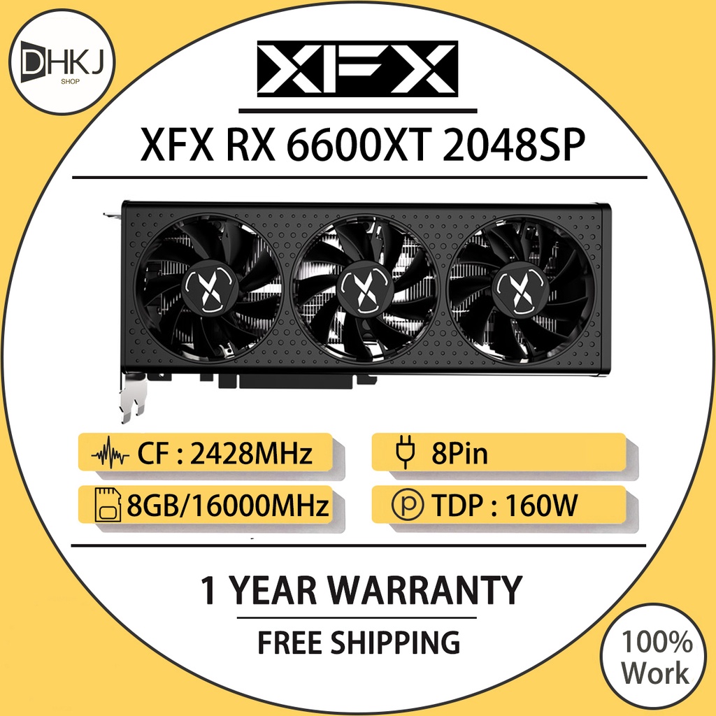 二手 XFX RX 6600 XT 8GB 顯卡 SP2048 2607MHz GDDR6 8GB 128Bit 16G