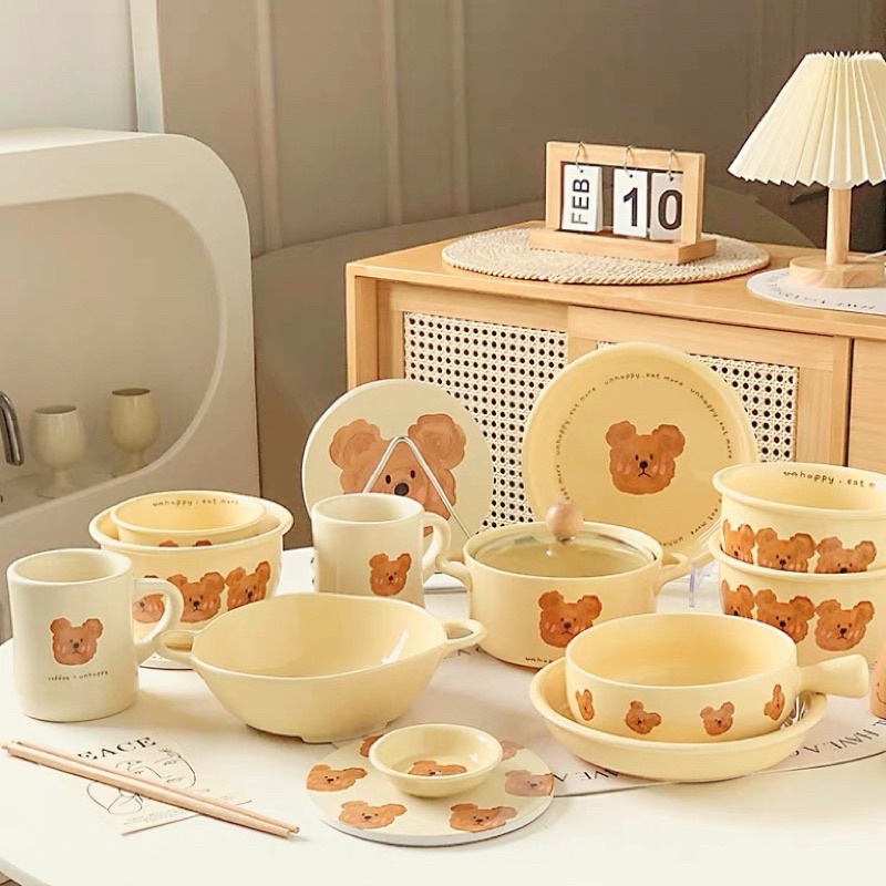 Blossom&amp;R 🛒  現貨 奶油熊餐具組 小熊餐具 碗 盤子 杯子 小熊馬克杯 小碟子 泡麵碗 小碗 醬油碟