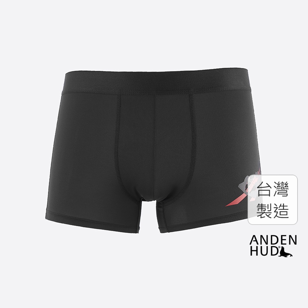 【Anden Hud】男款_吸濕排汗機能系列．短版腰帶平口內褲(黑-紅賽車) 台灣製
