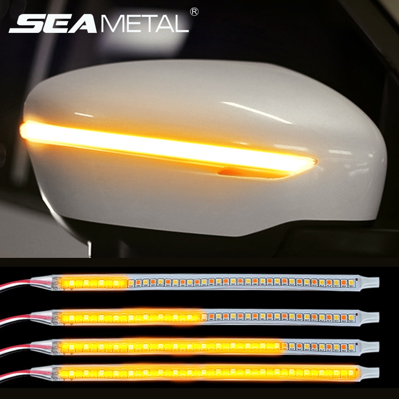 SEAMETAL 2件LED 汽車後視鏡指示燈 DRL 流光汽車大燈條轉向信號流光 12V