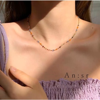 An:sr—「彩色水晶 串珠 項鍊」韓系 可愛 設計感 飾品 鎖骨鏈 項鍊