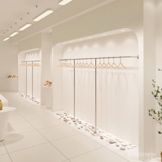 {破損補發}不銹鋼服裝店展示架 上墻壁掛式直播間落地式掛衣架 女裝貨架 陳列架 7CBO