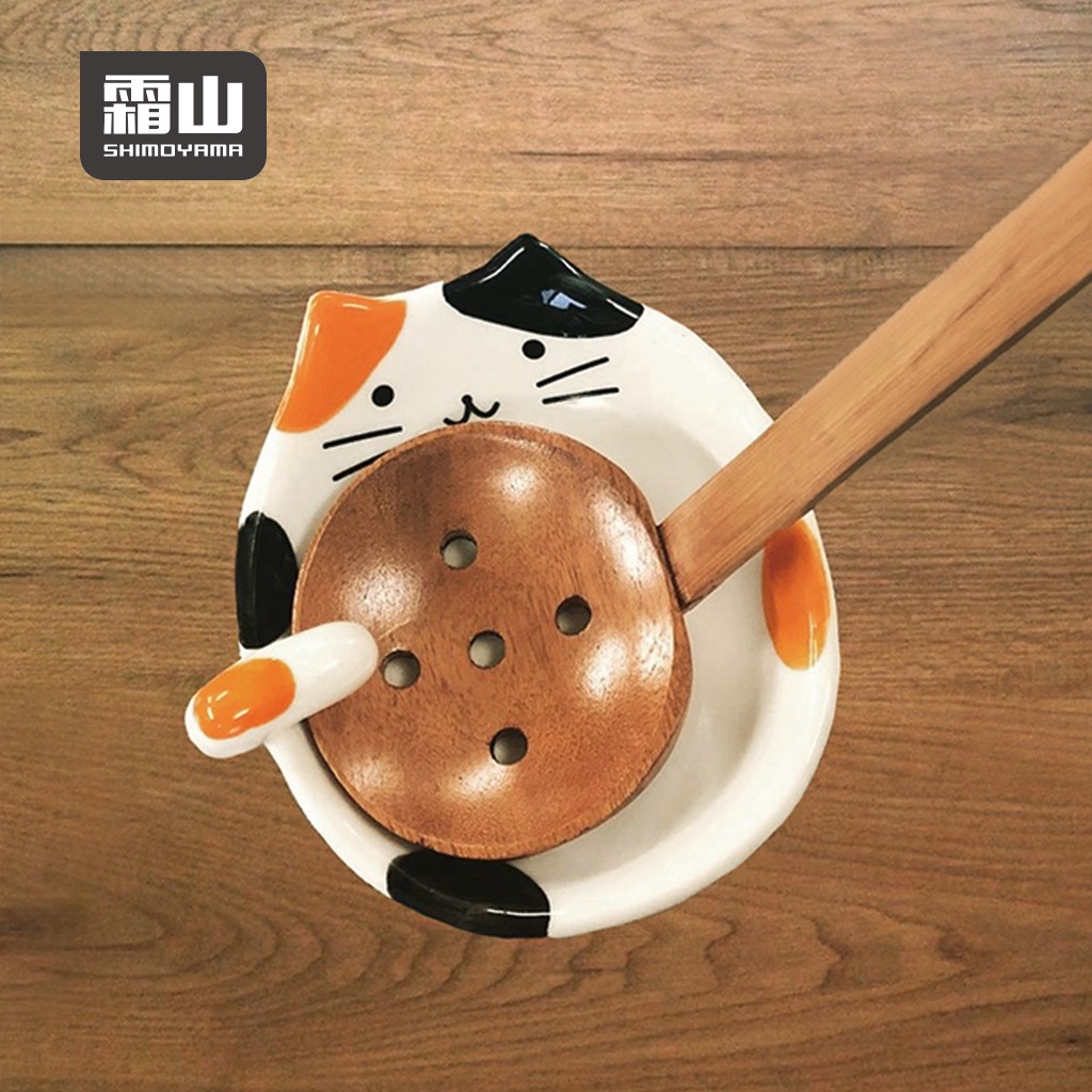 【日本霜山】貓咪造型陶瓷彩釉碟型鍋勺/湯勺架《WUZ屋子》