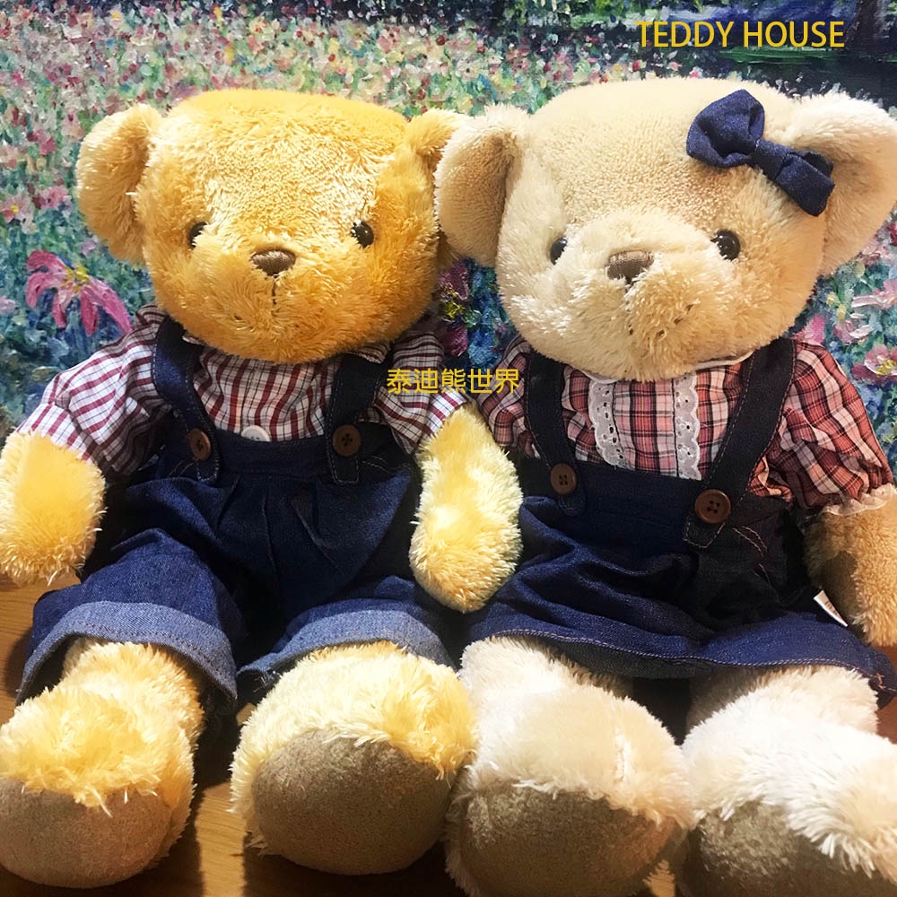 泰迪熊專賣店正版泰迪熊【TEDDY HOUSE泰迪熊】泰迪熊玩偶公仔絨毛娃娃泰迪熊TEDDY BEAR紅格情侶對熊(大)