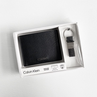 美國百分百【全新真品】Calvin Klein 皮夾 logo 真皮 錢包 六卡 CK 短夾組 專櫃精品 黑色 CG00