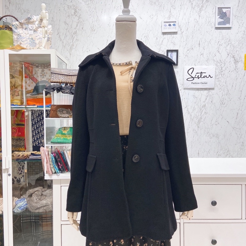 🔹Sistar🔹全新 大特價🉐️ 🇮🇹義大利製 MAX MARA 純黑翻領長版大衣✈️率性時尚 保暖冬季款 挺版設計