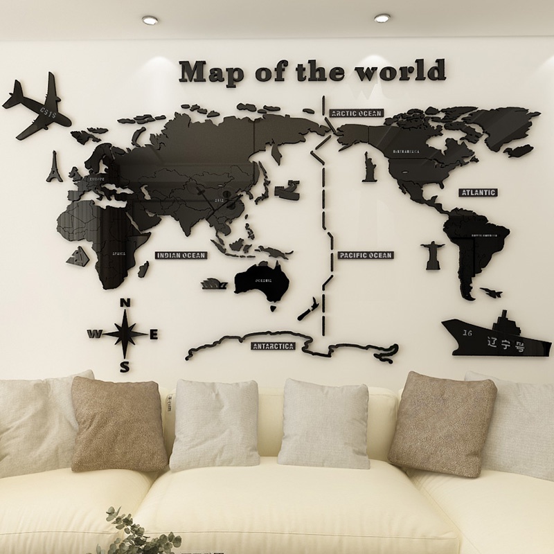 世界地圖壁貼3D亞克力立體牆貼辦公室企業文化裝飾客廳沙發背景佈置牆貼畫
