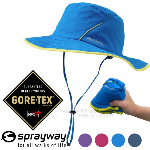 【英國 Sprayway】阿布輕量Gore-tex寬邊防水透氣帽.遮陽帽.大盤帽.寬邊軟帽_藍/黃綠_SP-000995