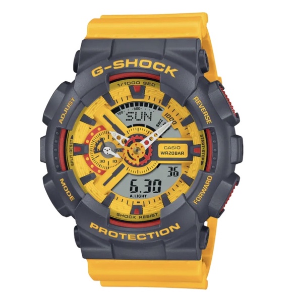 CASIO 卡西歐G-SHOCK 撞色系指針數位雙顯式男錶 GA-110Y-9ADR