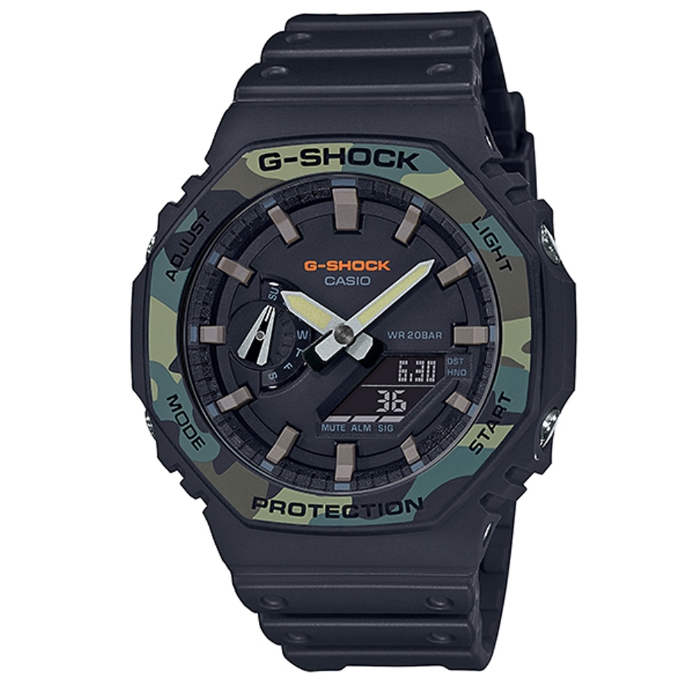 CASIO卡西歐 G-SHOCK 迷彩八角錶殼酷炫橡膠電子錶48.5 mm (GA-2100SU-1A)