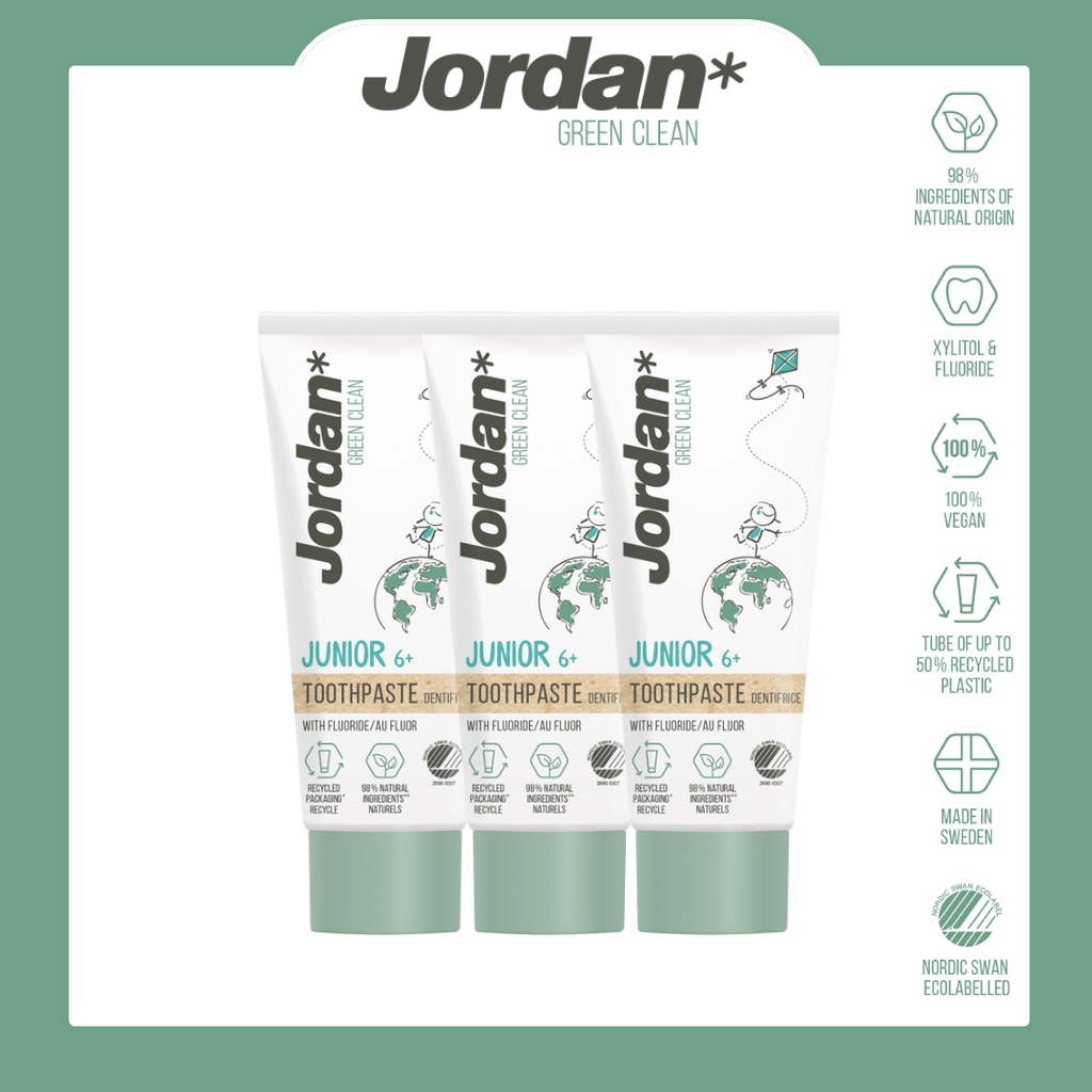 Jordan 愛護地球環保牙膏 兒童 Green Clean Junior 3入多入組 素食牙膏 含氟牙膏 環保牙刷牙膏