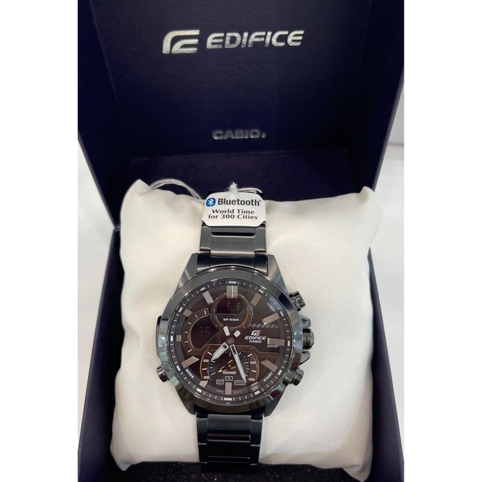 【金台鐘錶】CASIO卡西歐 EDIFICE 雙顯 賽車錶(藍牙智慧錶) (全黑) ECB-30DC-1A