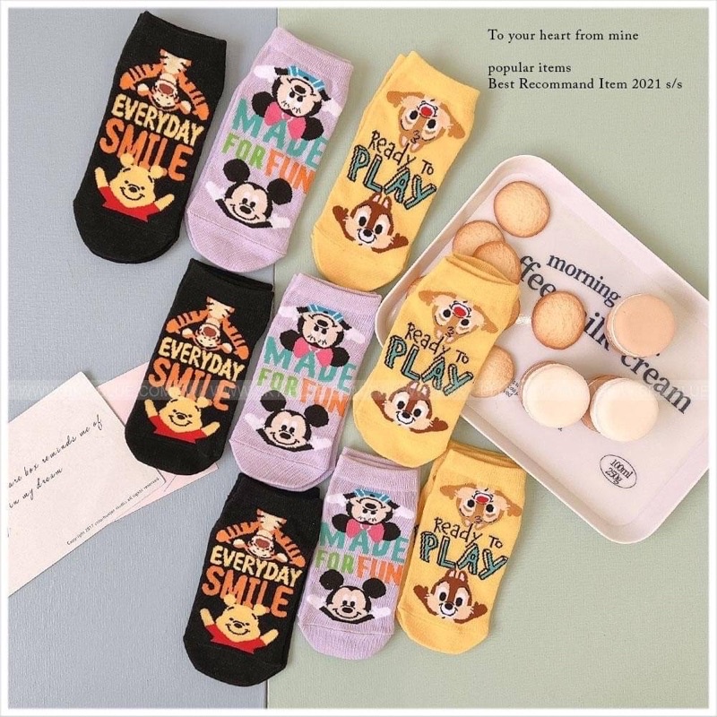 台灣正版授權 迪士尼系列 小熊維尼 史迪奇 米奇米妮 奇奇蒂蒂 瑪麗貓 親子短襪
