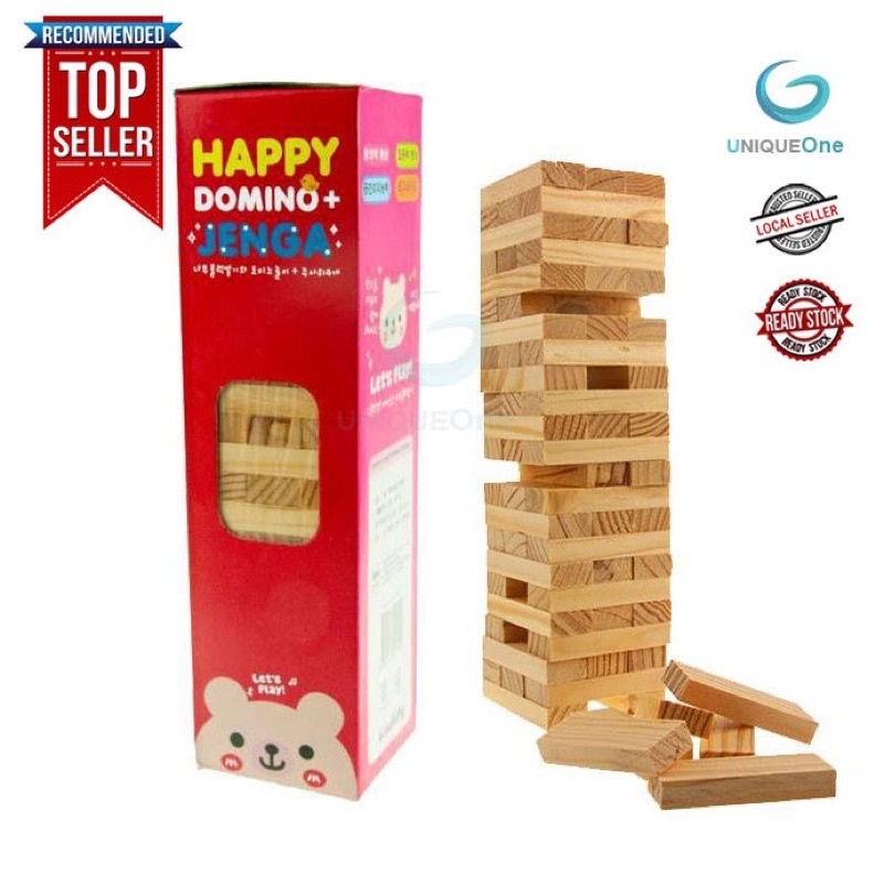 [二手］韓國Happy Domino Jenga 木頭 疊疊樂 原木無上漆 兒童 禮物 69片小型