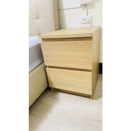 （已完售）二手 Ikea MALM 抽屜櫃/2抽, 染白橡木 邊櫃 床頭櫃