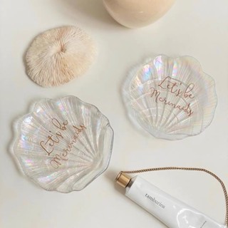 現貨 拍照道具 飾品盤 彩色貝殼無鉛玻璃碟ins幻彩小碟子飾品甜品乾果收納餐廳酒店餐盤