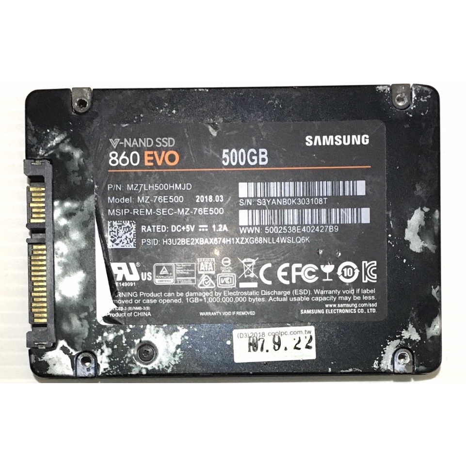 優惠價$700【2.5吋 SATA3 SSD】Samsung SSD 860 EVO 500GB