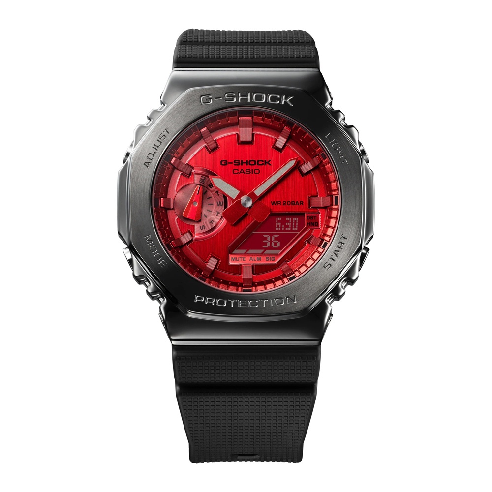 CASIO 卡西歐 G-SHOCK 紅 金屬錶殼 八角型錶殼 GM-2100B-4A_44.4mm