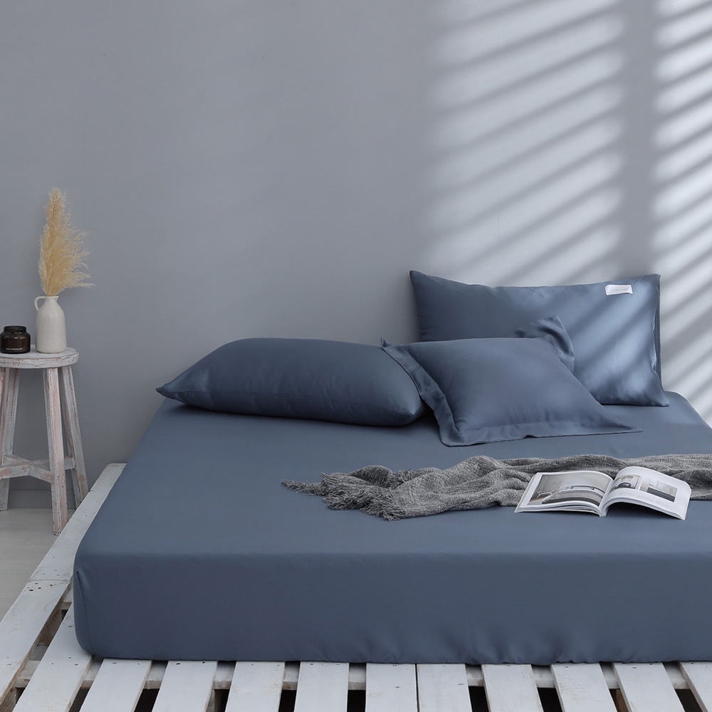 霧霾藍-300織紗純淨天絲三件式床包組