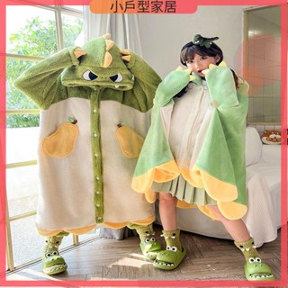 浴袍 珊瑚絨睡袍 家居服 睡衣 睡袍 家居服 可愛情侶睡衣 珊瑚絨恐龍睡衣女新款秋冬季睡袍長款加絨加厚法蘭絨家居服