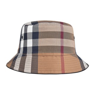 BURBERRY格紋設計LOGO純棉漁夫帽(樺木棕)