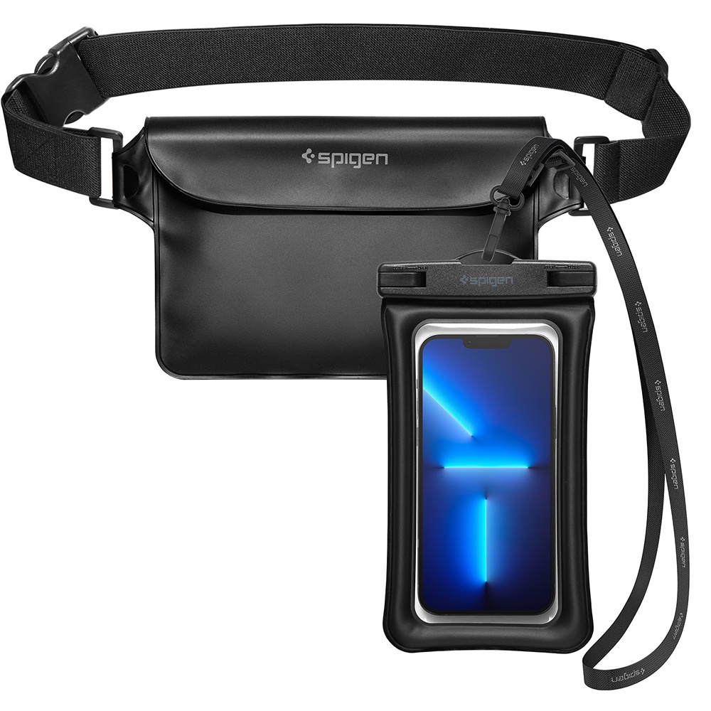 (黑: 腰包+手機防水袋) SGP / Spigen AquaShield A621 6.9吋 以下手機適 防水腰袋包組