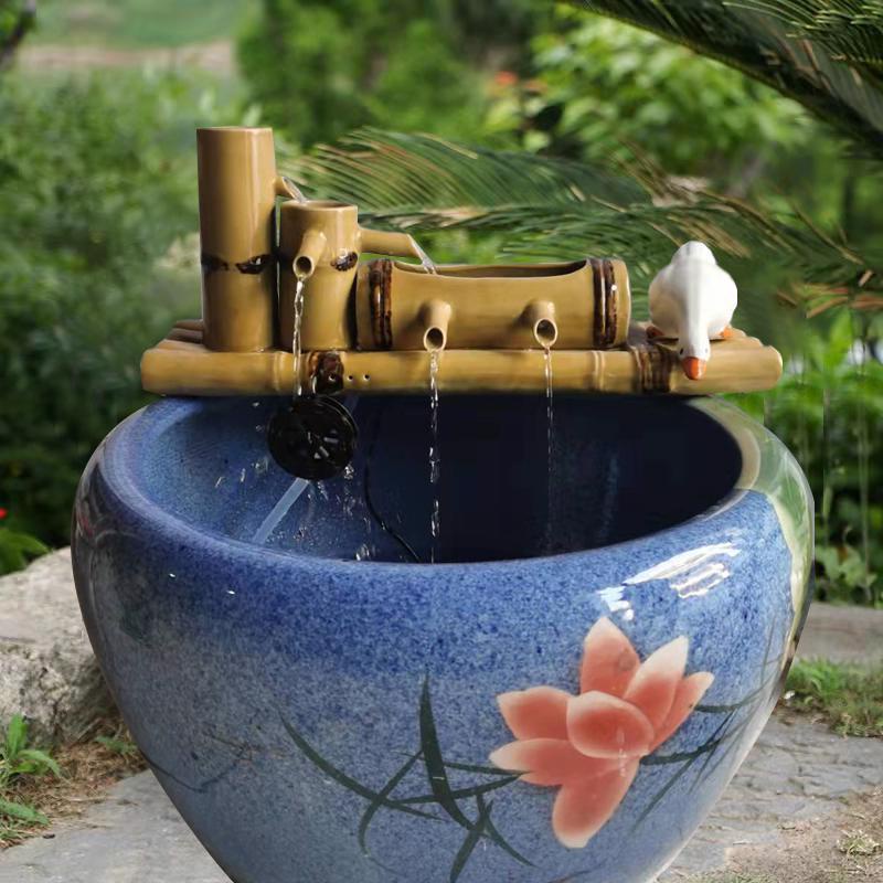 陶瓷魚缸流水擺件造景循環流水器魚系統水池仿竹子竹筏過濾器