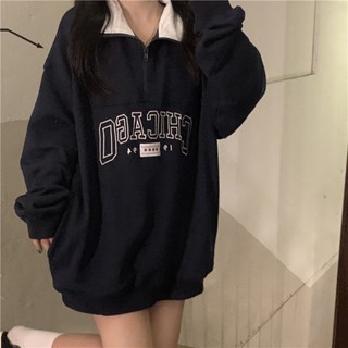 CHAOO 大學t polo長袖 秋冬上衣 oversize 長袖 長袖衛衣女 美式復古 設計感上衣 冬天上衣 便宜衣服