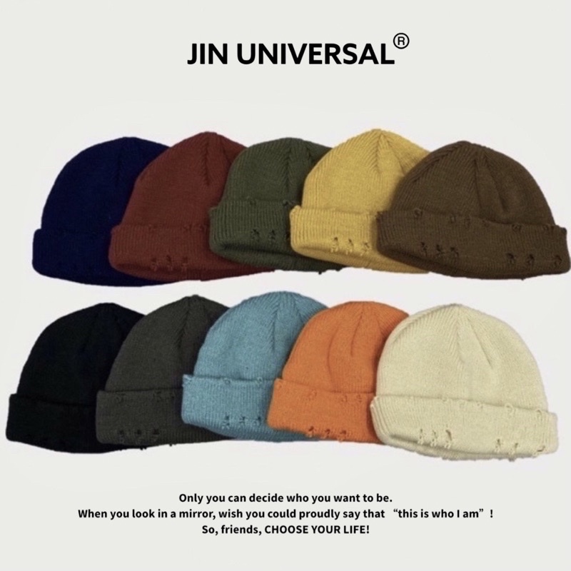 【JIN】現貨！JIN UNIVERSAL 韓國破壞短毛帽 十色 毛帽 破壞 短毛帽 破壞短毛帽 針織毛帽