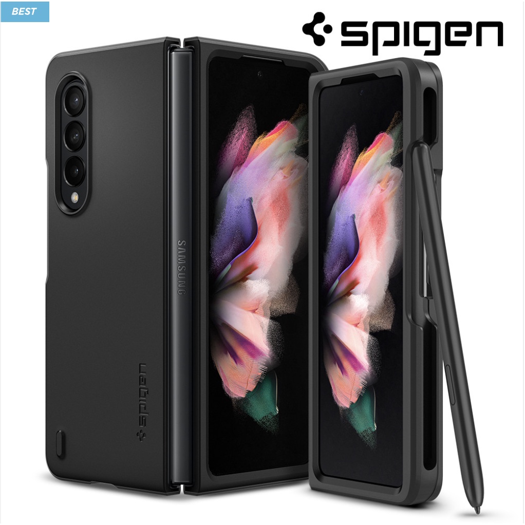 Spigen - Galaxy Z Fold 3 黑色插槽摺疊用筆架薄型手機殼