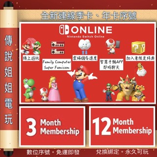NS 連線 《 個人 online 季卡 年卡 ｜ 家庭連線 年卡 》 英美區序號 您自儲 SWITCH【傳說姐姐電玩】