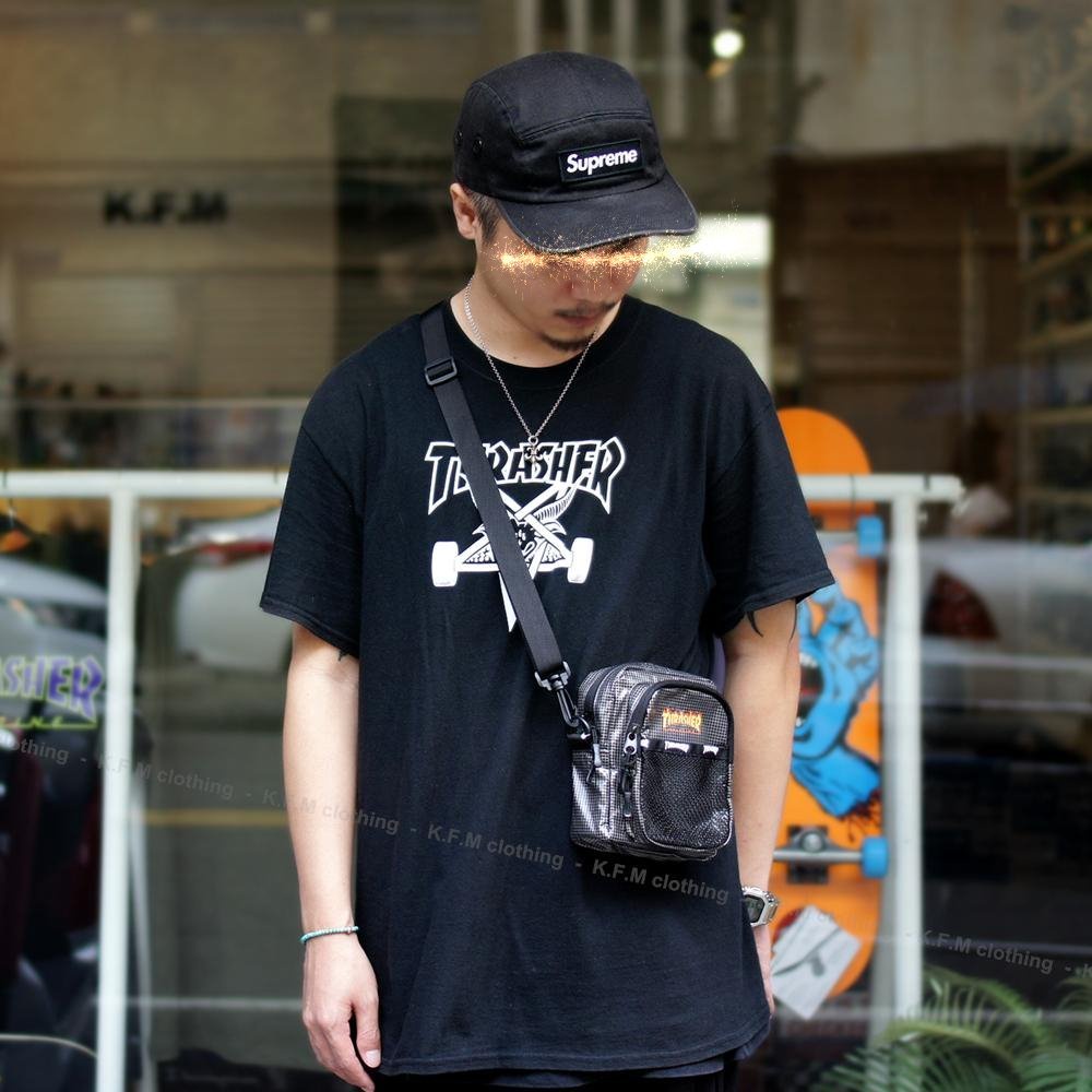 K.F.M 2 THRASHER FLAME MESH SHOULDER BAG 日本限定 火焰Logo 小包 腰包