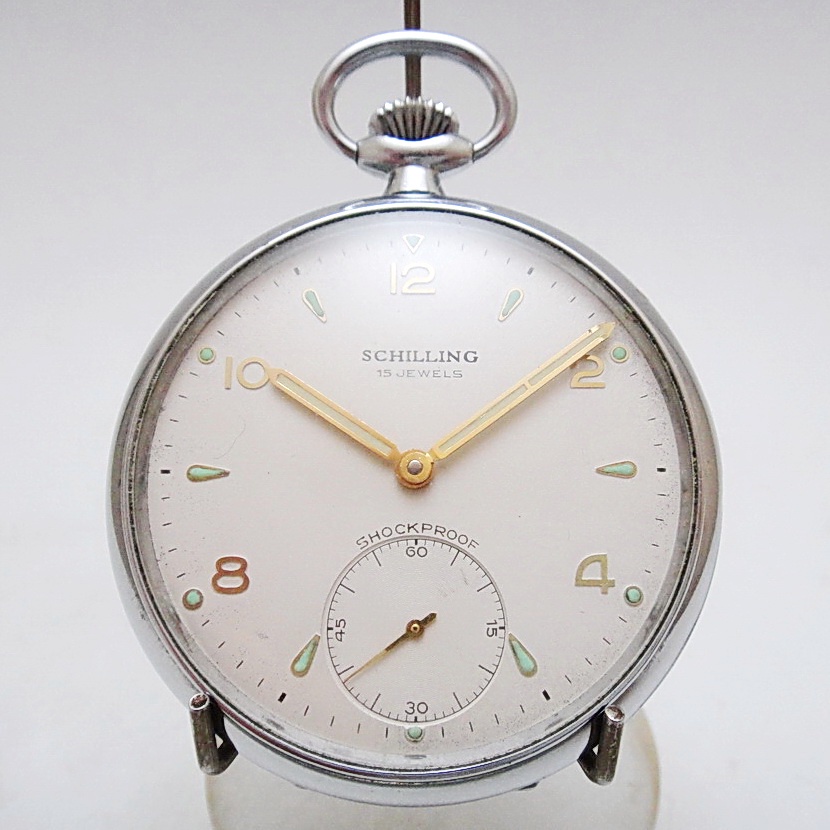 【拾年之路】 極美1970年代德國製Schilling 15石小秒針懷錶(免運)