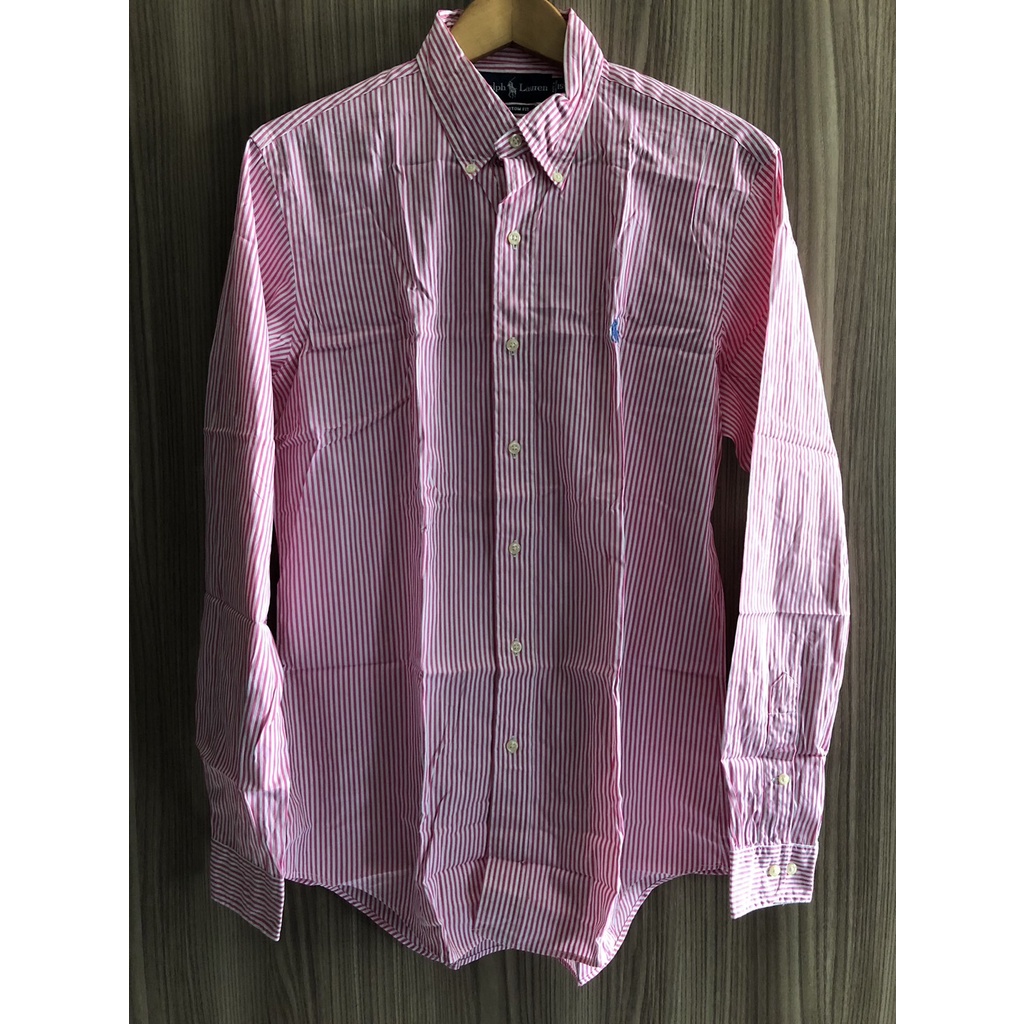 全新正品 Polo Ralph Lauren 直條紋長袖襯衫  粉白直條紋襯衫 15 1/2 M號