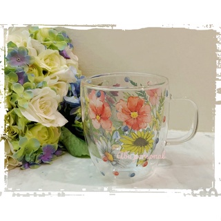 精緻 芳草花園 波斯菊 雙層耐熱玻璃杯禮盒組-400ml