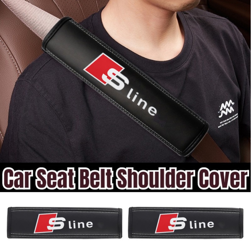 2pcs 皮革汽車安全帶墊安全肩套適用於奧迪 S Line 標誌 A3 A4 A5 A6 A7 A8 S3 S4 S5