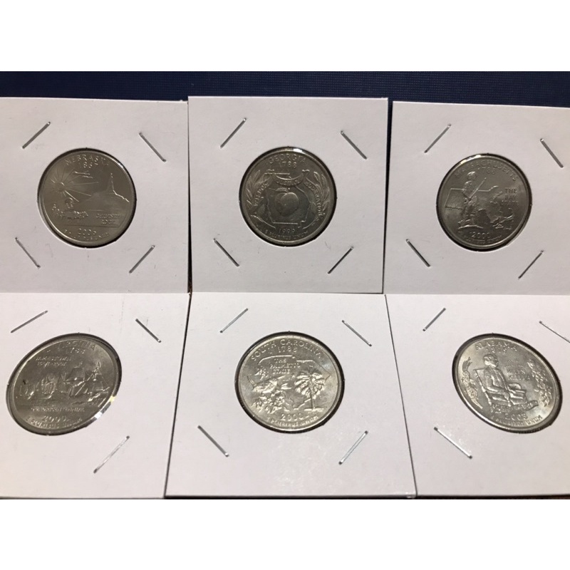 美國🇺🇸「50州25美分紀念幣」-麻塞諸塞+南卡羅萊納+內布拉斯加+喬治亞+維吉尼亞+阿拉巴馬州（共6枚）