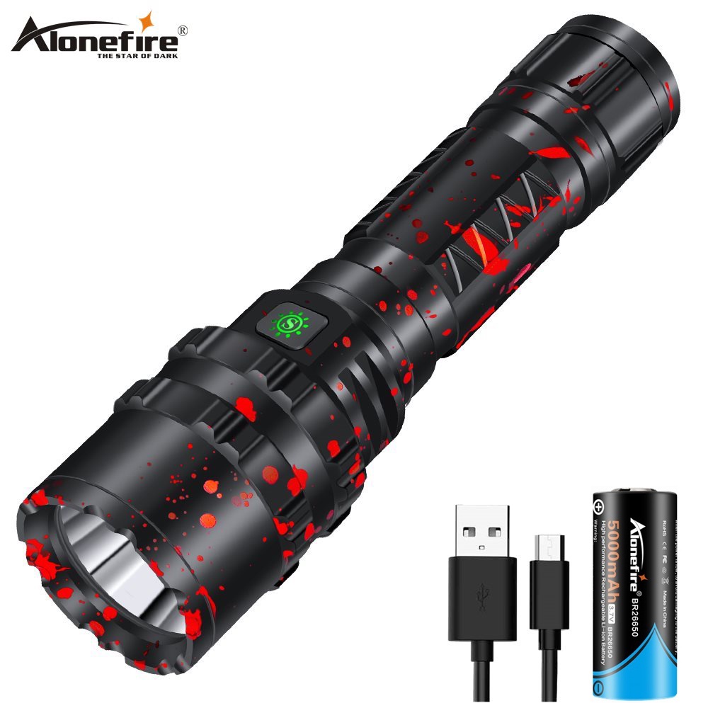 Alonefire 強光手電XHP50.2 LED 超亮遠射可充電家用戶外探照燈USB野營燈G200