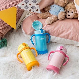 THERMOS 膳魔師不銹鋼兒童學習杯素色 FHV-350系列 350ml 粉紅色 藍色 把手可拆