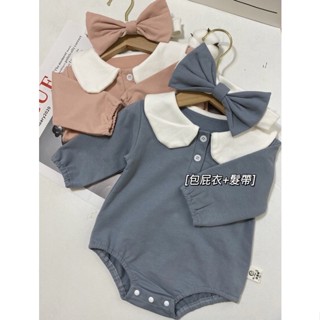 臺灣現貨❤️包屁衣+髮帶❤️女童包屁衣彈性包屁衣 嬰幼兒包屁衣女寶寶可愛包屁衣嬰兒哈衣公主風長袖春秋款