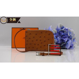 ☆優買二手精品名牌店☆ HERMES 鴕鳥皮 拉鍊 零錢袋 卡套 卡包 信用卡 悠遊卡 證件套 吊飾 全新商品