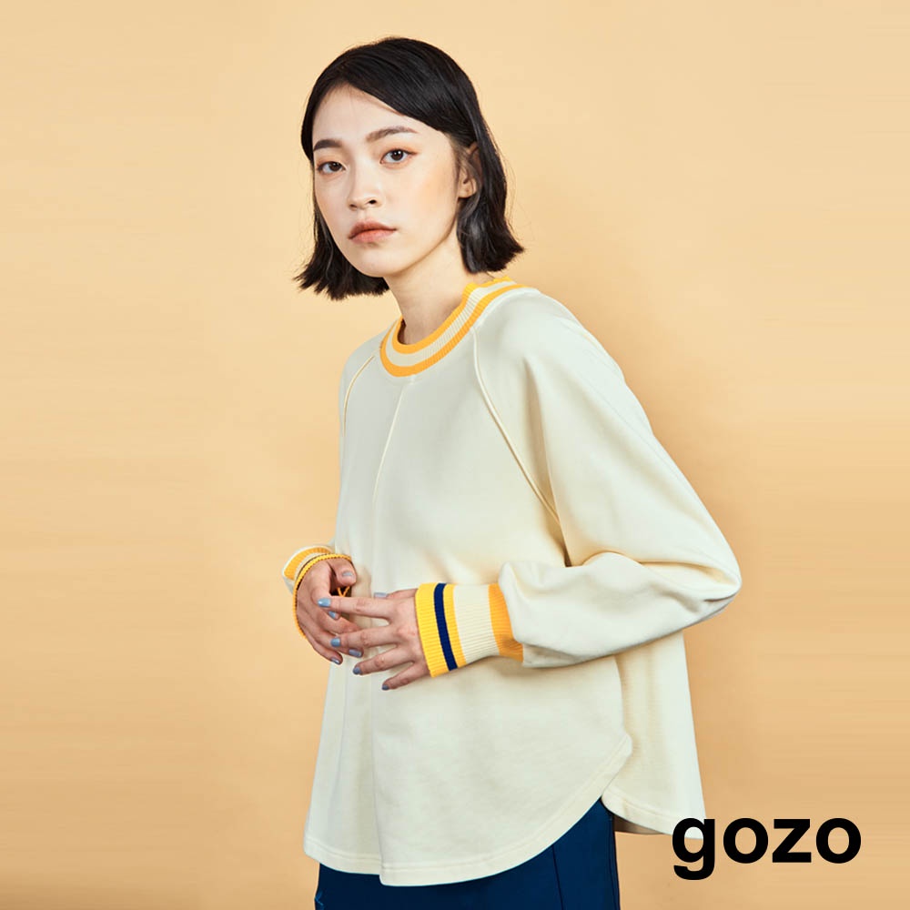 【gozo】休閒撞色弧形設計T(粉色/米黃_F)｜女裝 顯瘦 休閒