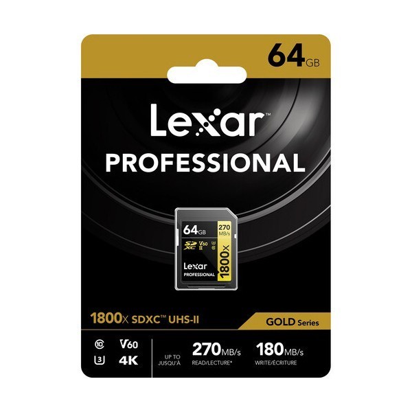 Lexar 專業版 1800x SDXC UHS-II U3 V60 RW 高達 270/180 MB/s 64GB/1